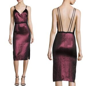 New! CINQ à SEPT 5 à 7 Soleil Metallic Dress in Cherry Spaghetti Straps Size 4